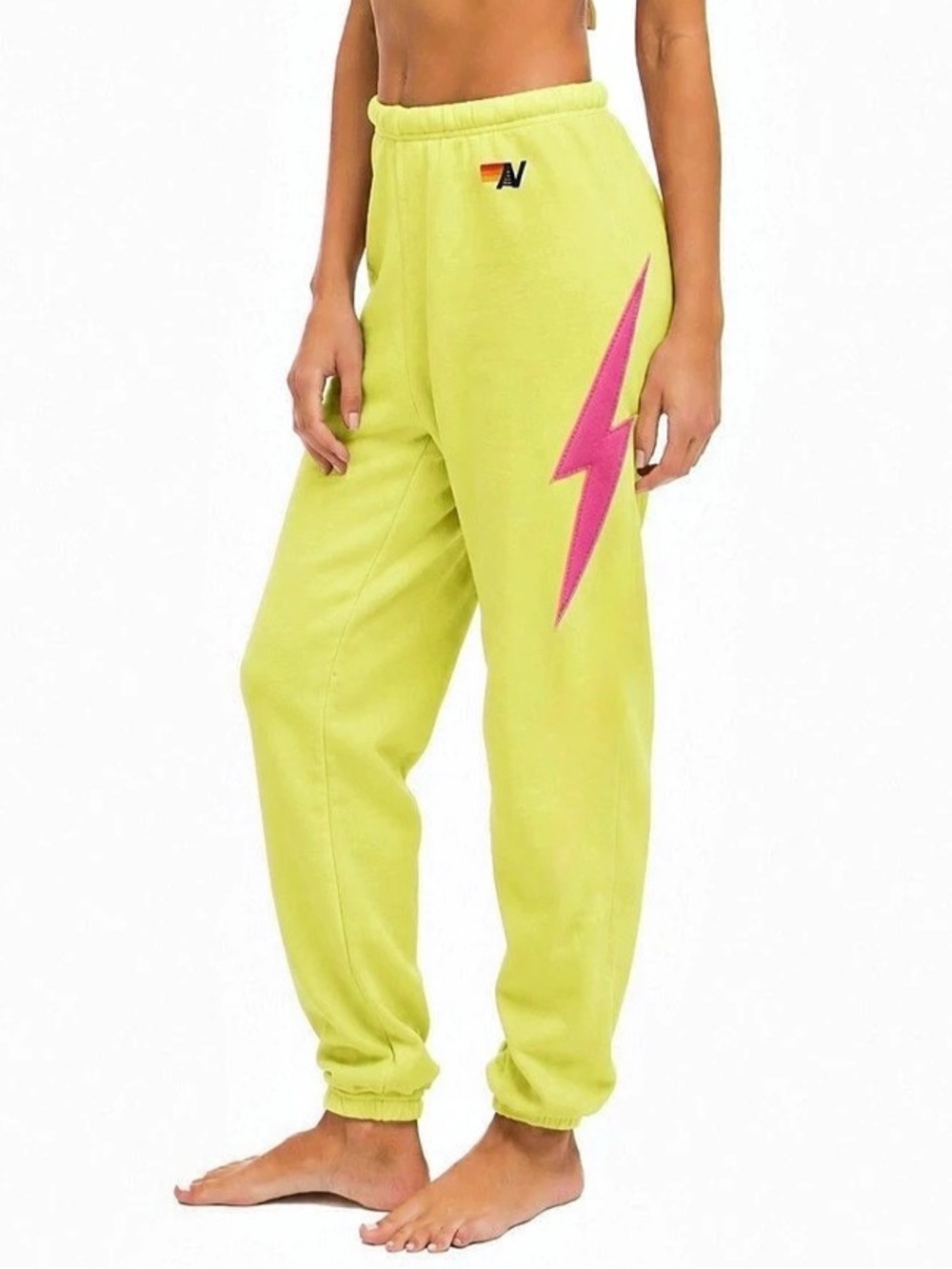 Aviator Nation Bolt Stitch Sweatpants Neon Yellow Size L